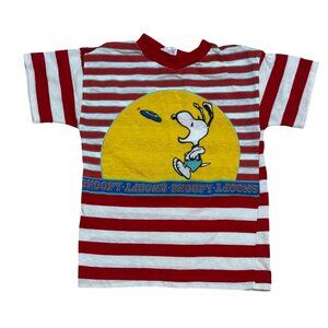 Vintage 80s Snoopy By Buster Brown Red & White Striped T-Shirt Size 7 USA